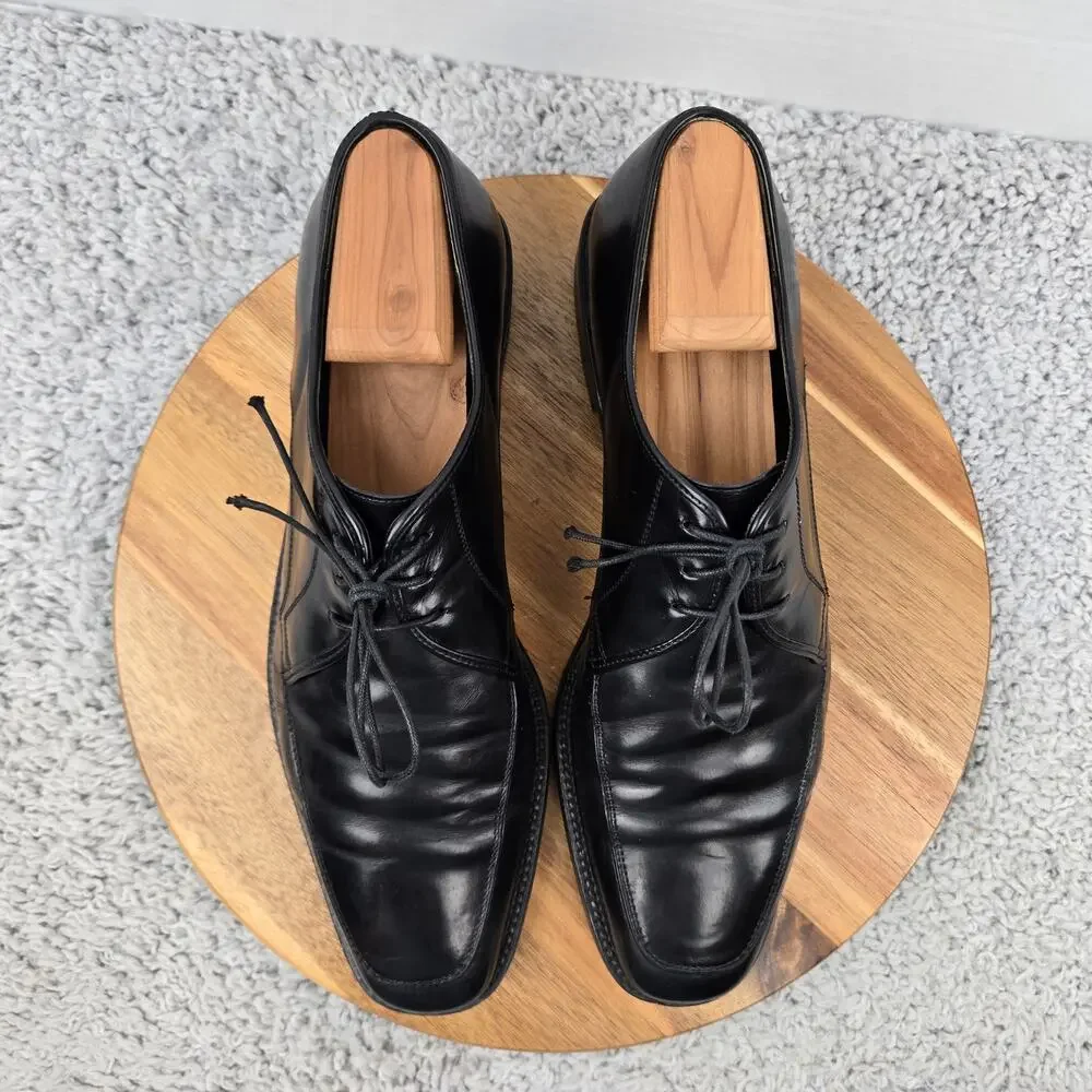 Salvatore Ferragamo Mens 10D Black Leather Apron Toe Derby Oxford Dress Shoe